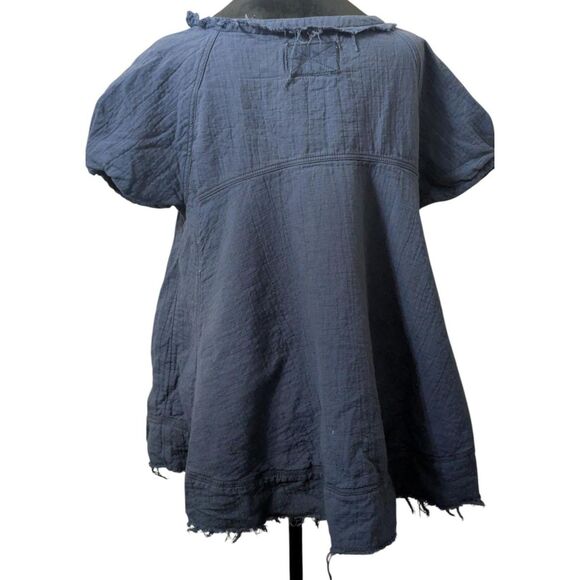 Free People We The Free Raw Edge Tunic Top S Navy Blue Crushed Cotton Swing - Picture 7 of 7